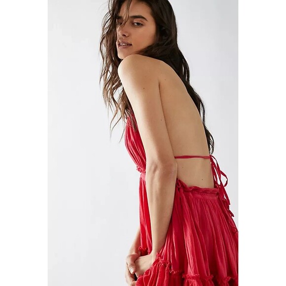 Free People Endless Summer 100 Degree Mini Dress Halter Beach Ruffle S 283567 - Picture 3 of 14
